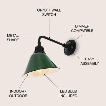 Croydon 9.63" Farmhouse Industrial Indoor/Outdoor Iron LED Gooseneck Arm Outdoor Sconce